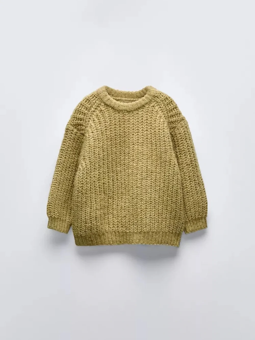 Olive Green Chunky Knit Crewneck Sweater - Picture 1 of 4